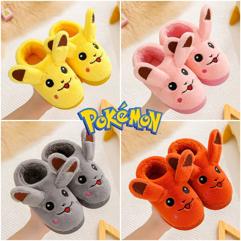 Anime Pokemon Kawaii Pikachu Plush Slippers Indoor Warm Winter Child Shoes Fashion Cute Cartoon for Kids Girls Christmas Gift |