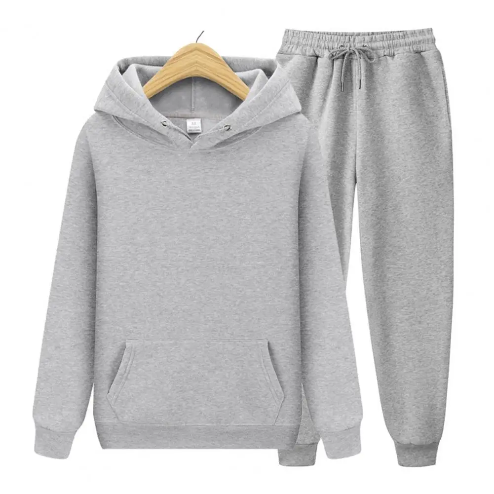 

Men Track Suit Set Hooded Drawstring Long Sleeve Sweatshirt Elastic Waist Pockets Pants Set Casual Workout Sportwear