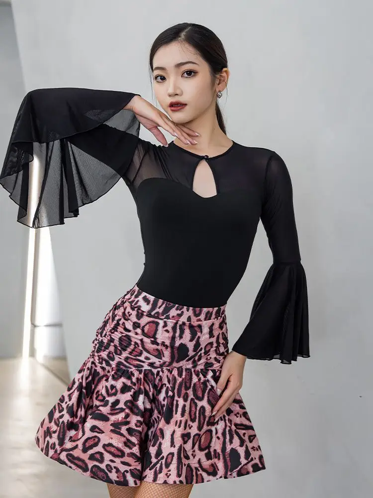 Latin Dance Costume Women's round Ne Me One-Piece Dance Top National Stand Dance Performance Practice Body Suit