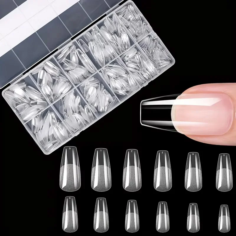 600 Pieces Full-Cover False Nail Stickers Stiletto Style Almond-Shaped Square-Shaped Pointed-Shaped French Style Removable Gel Nail Extension Stickers Capsule Packaging