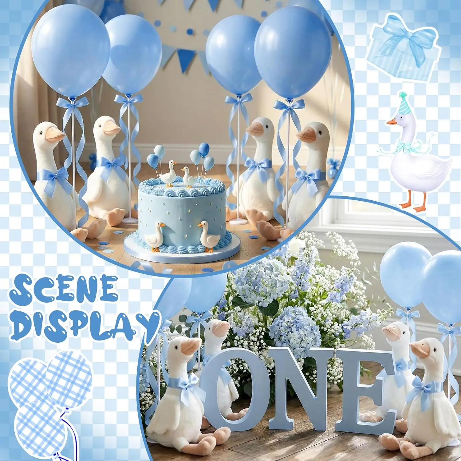 6/10 sets van één grappige tafeldecoratie: een gans knuffel, perfect als decoratie voor een babyshower of eerste verjaardag._voghion.com