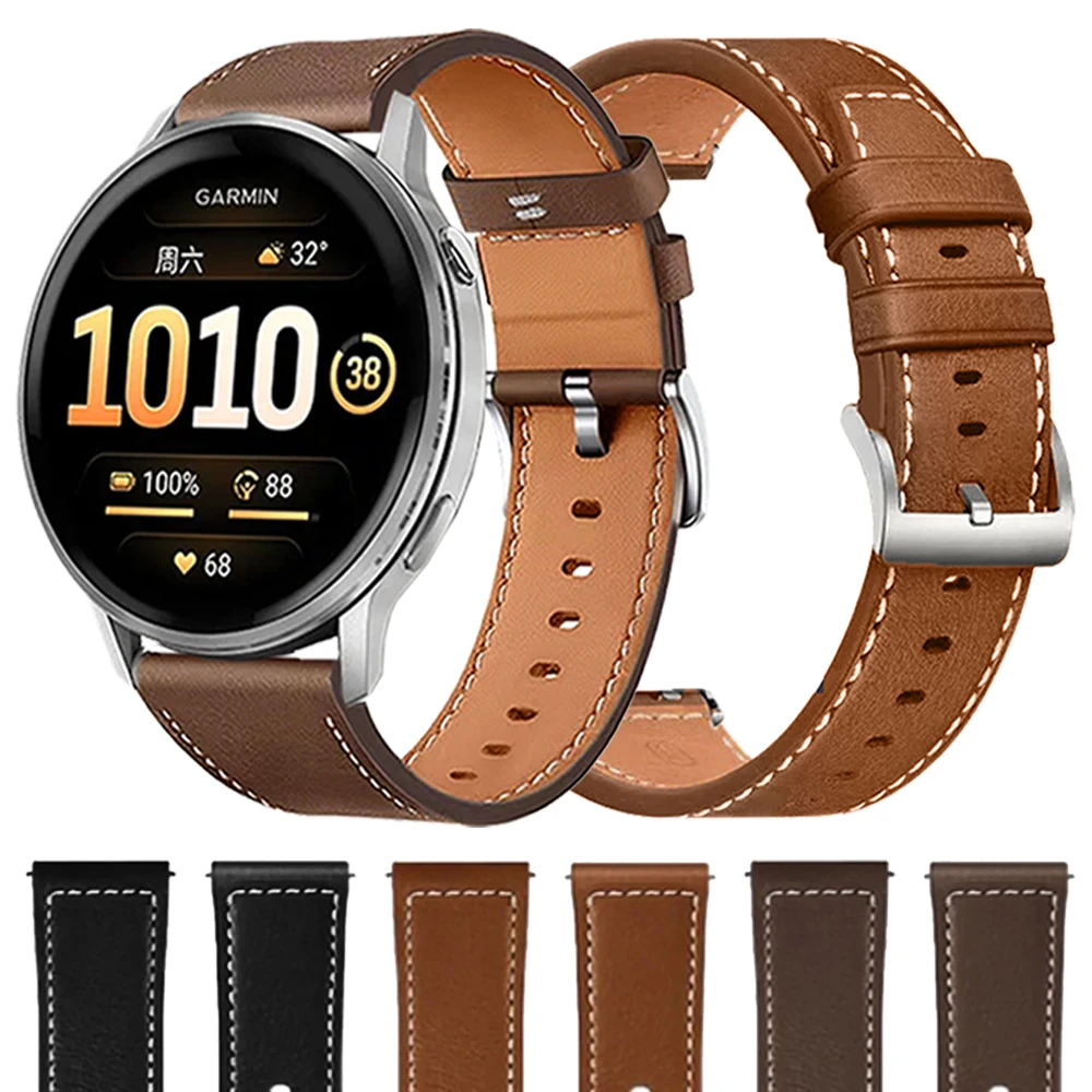 22mm Leather Strap for Garmin Watches - Compatible Replacement Watchband
