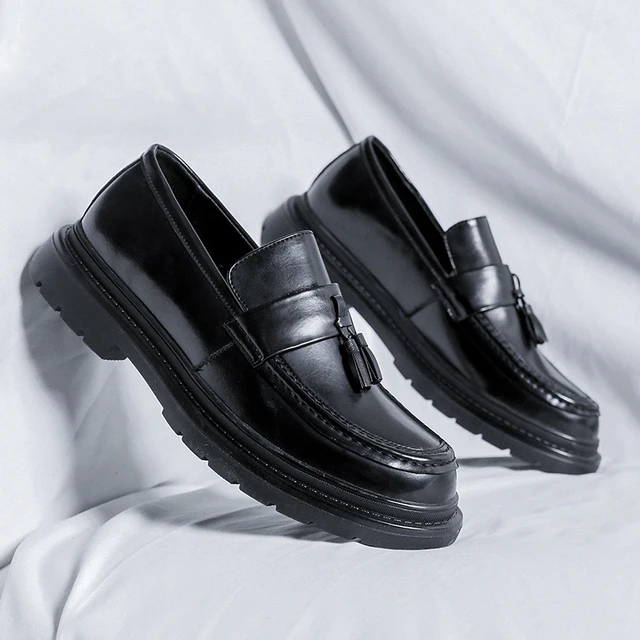 Men's Black loafer Thick soled casual shoes Men's dress shoes English style loafers shoes Moccasin - AliExpress