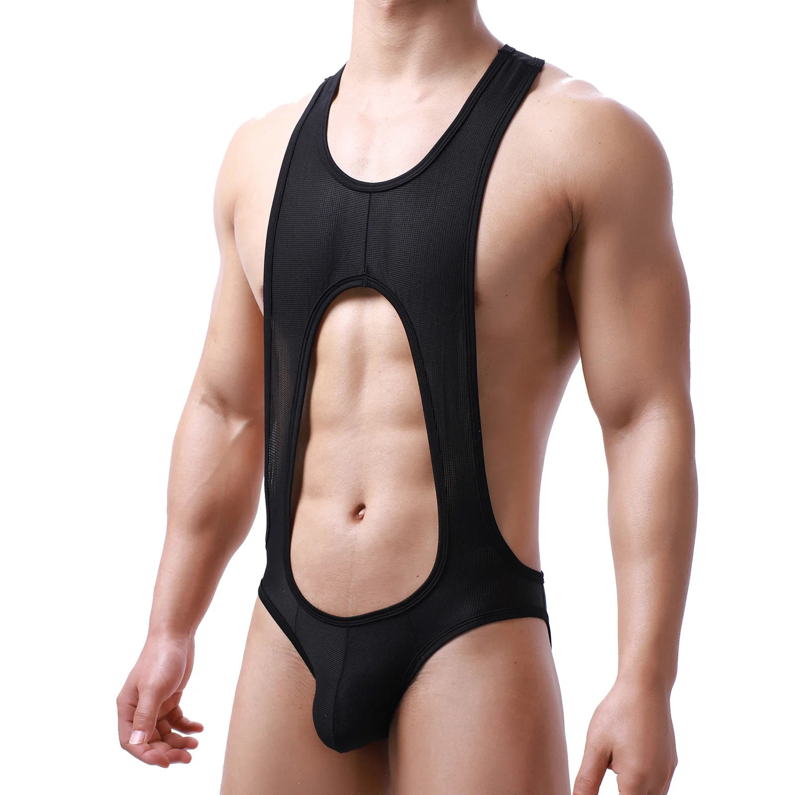 Men Underwear One-piece Lingerie Erotic Sexy Bodysuit Mesh Jockstrap Singlet Leotard Nightwear