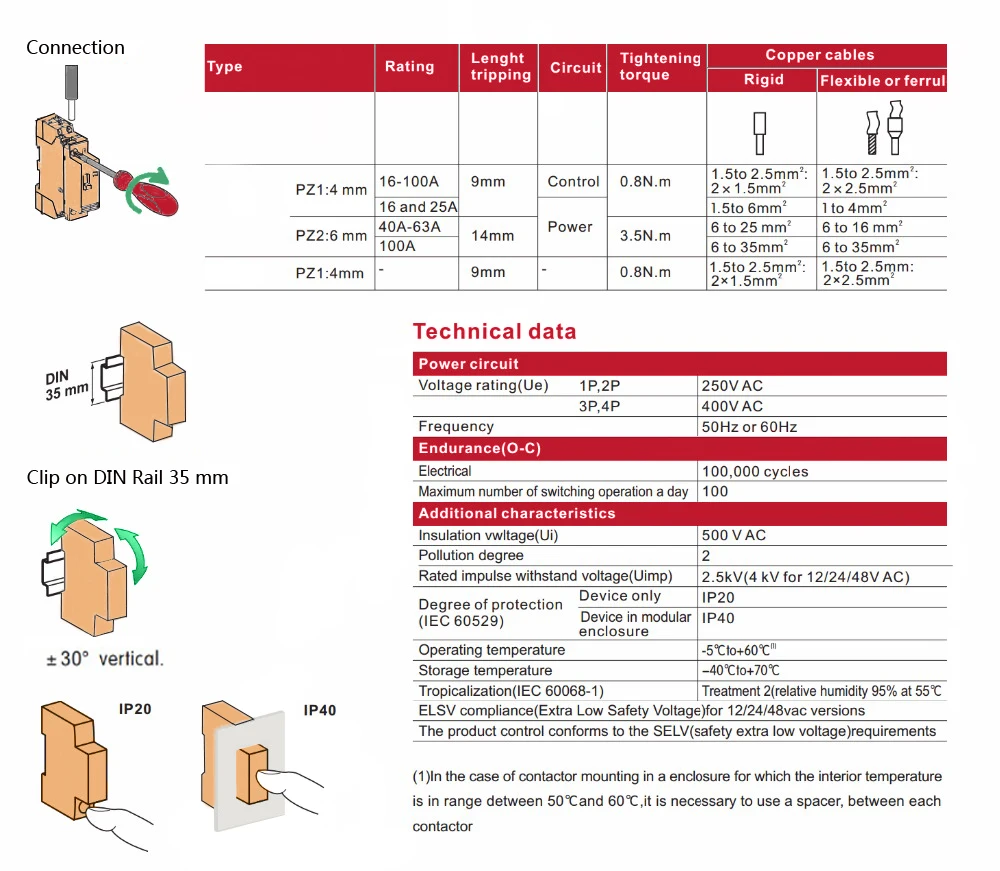 Description Picture 2 of item2P 32A 40A 63A 2NO 2NC 1NO1NC Modular Contactor Switch Controller DIN Rail Mounting 24V AC 220V 230V 110V 50/60Hz Automatic