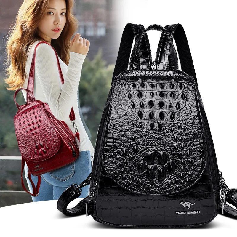 

Ladies Fashion Backpack Leather Luxury Crocodile Backpack Ladies Shoulder Bag Large Capacity School Bag Messenger Bags for Women