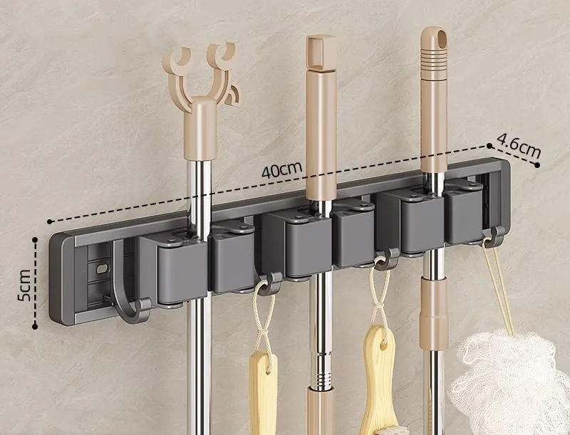 Mopp- und Besenhalter Wandmontierter Stabiler Mopp- und Besenhalter mit 5 Haken Organizer zum Aufhängen von Besen – Detail 3