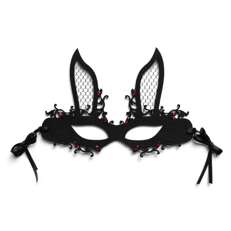 Black Flower Mask Masquerade Costume Props Half Face Mask Eye Patch Rabbit Masquerade Eyemask Bunny Ears Masquerade Face Cover