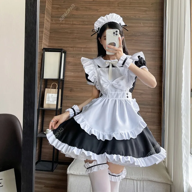 

Black Cute Lolita Bowknot Maid Dress Costumes Cosplay Bow Girl Maid Dress Suit for Waitress Maid Party Stage Costumes S -5XL