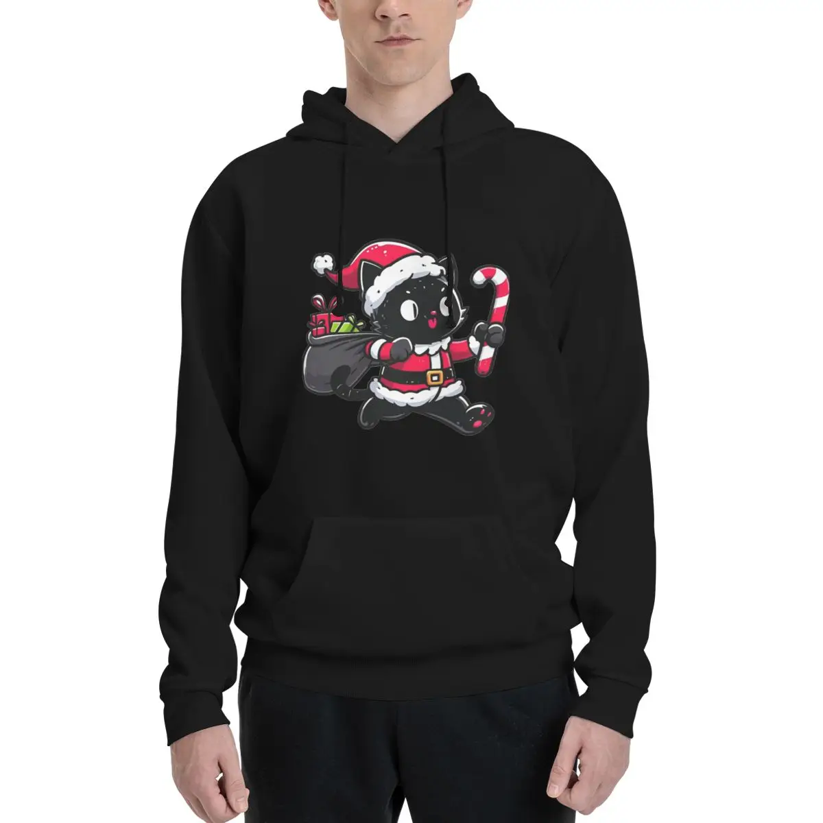 

Santa Balck Cat Classic Polyester Hoodie Men's Women's Sweater Size XXS-3XL