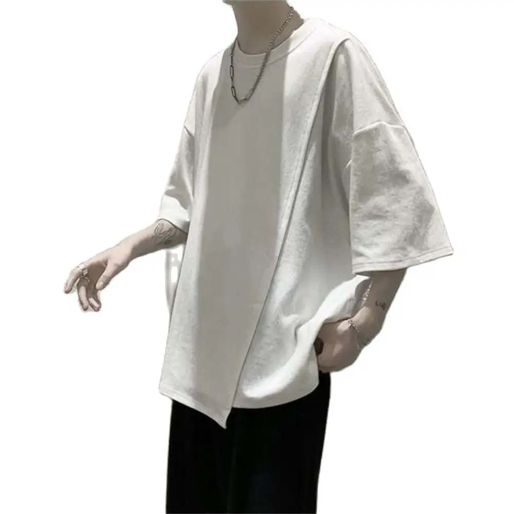 

2024 Streetwear O-neck Men Tshirt Solid Color Hip Hop Male Loose T Shirts Man Casual Half Sleeve Summer Top Spring Tees Ins