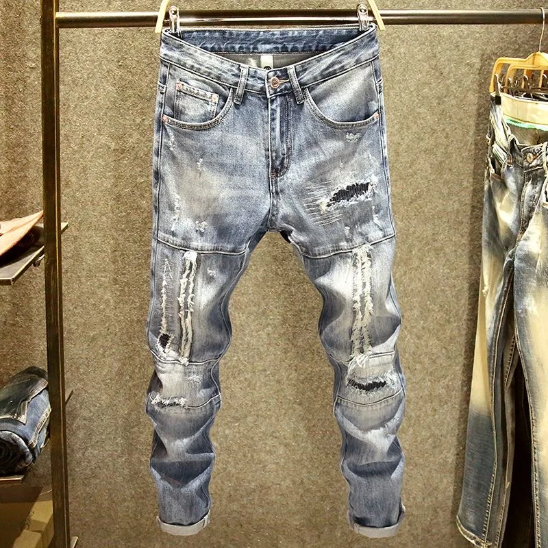 Spring and Autumn New Men's Classic Fashion Trend Ripped Jeans Men's Casual Elastic Comfortable High-Quality Trousers 28-36