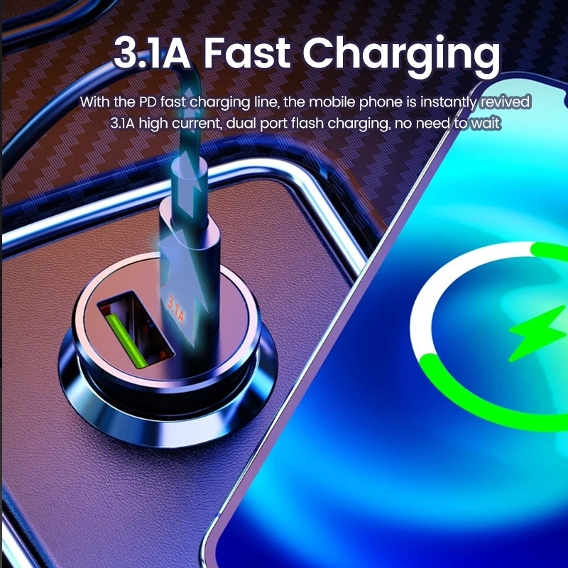 Car Charger Mini USB Quick Charge 3.0 PD 20W Car Lighter Slot Fast Charging for iPhone Huawei Xiaomi Mi Type C Phone