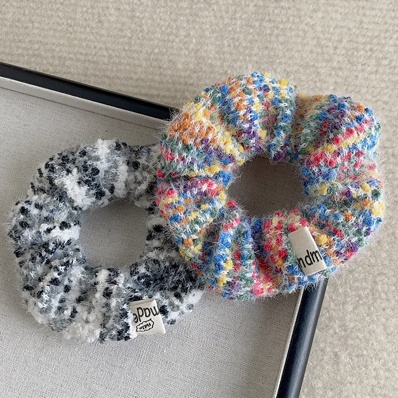 Neue Trendy Winter Scrunchies Frauen Elastische Wolle Gestrickte Haar Scrunchy Mädchen Regenbogen Farbe Haar Chouchous Zubehör Stirnbänder – Detail 3