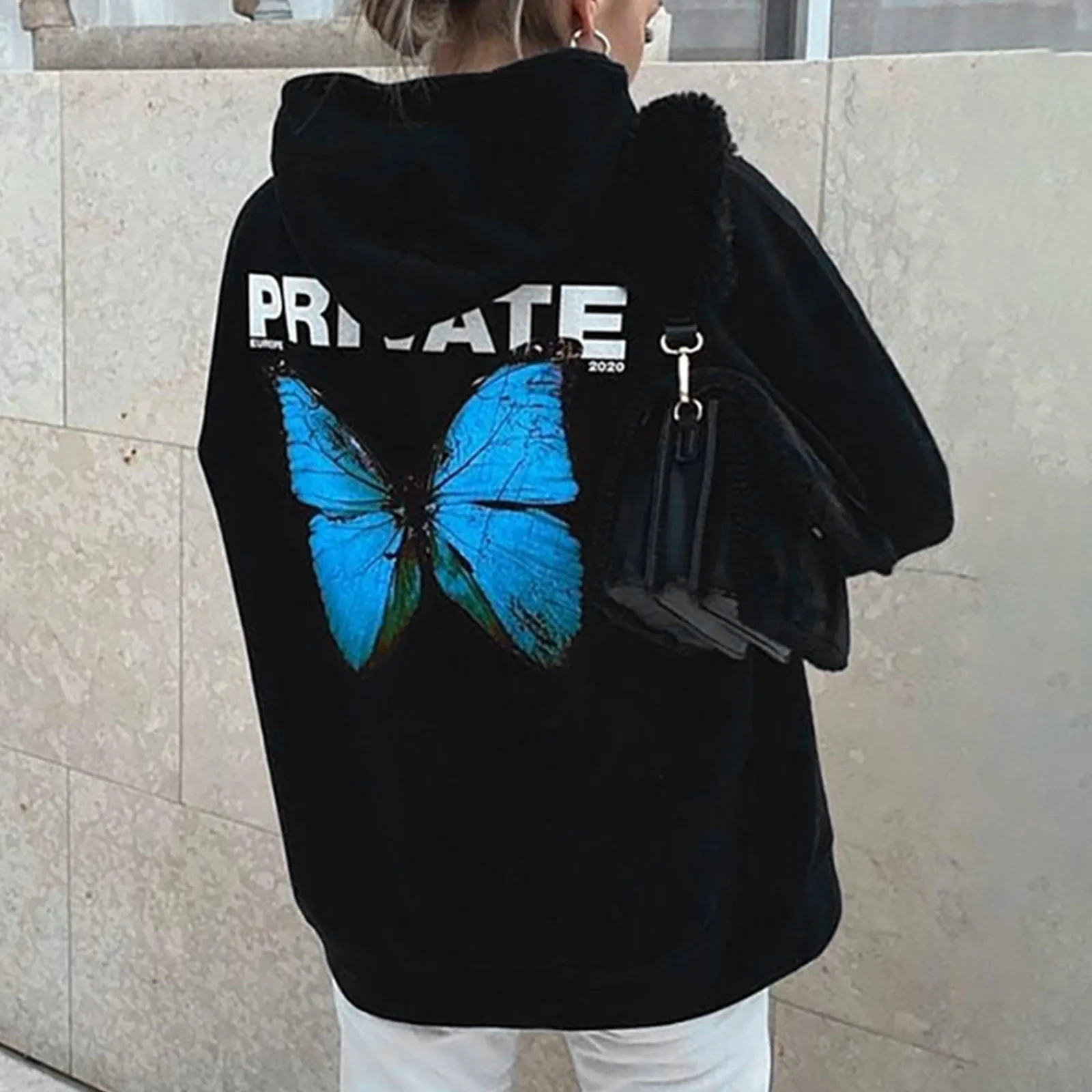 

Butterfly Print Hoodies Womens Long Sleeve Warm Sweatshirt Hooded Pocket Shirt Vantage Long Sleeve Zipper Blazer Punk Pullover