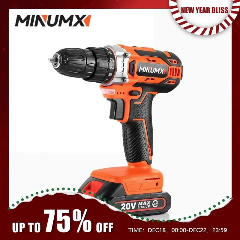 

MINUMX 20V Cordless Drill 40N.m 25 Plus 1 Electric Screwdriver Keyless Chuck Two Gear Speed Wireless Power Driver Battery Tools