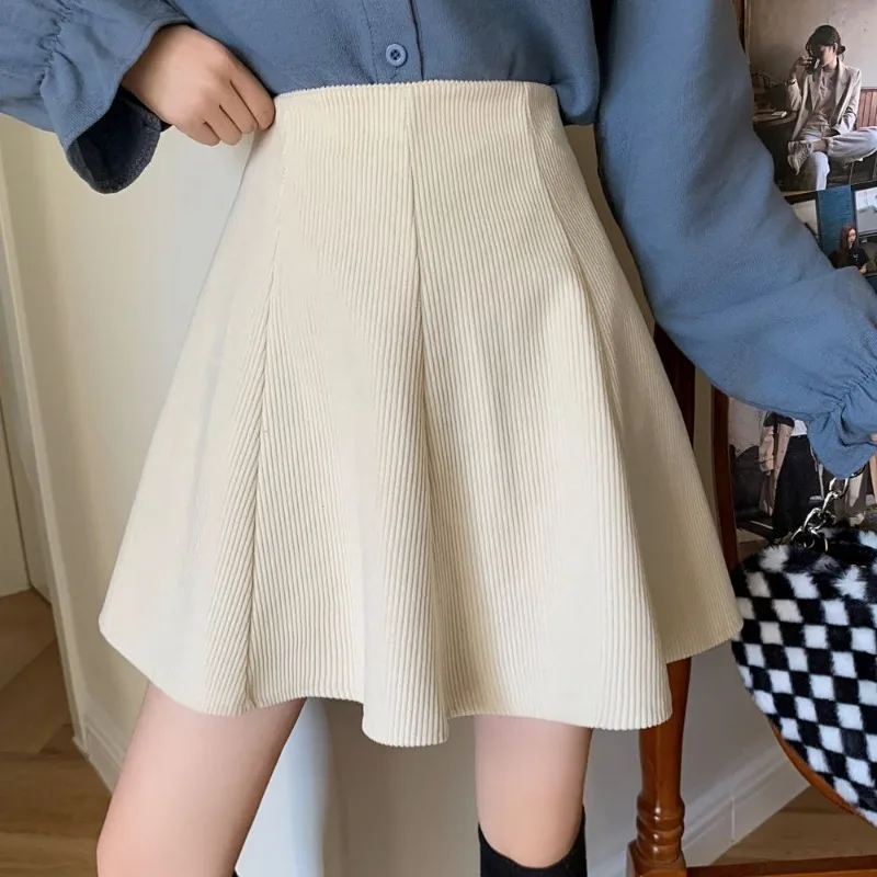 

Corduroy Skirts Women Autumn Fashion Empire Preppy Style Retro Ladies Pleated All-match Lovely Ulzzang Simple Solid Casual Mujer