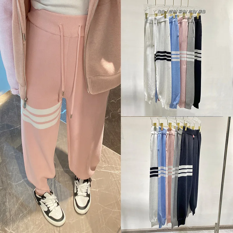 

Spring and Summer TB Triple Bar Ice Silk Casual Sports Pants Men's and Women's Feet Guards Pants Small Feet Pants Fashion Brand