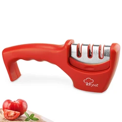4 - in - 1 Diamond Coated Knife and Scissors Sharpener with Fine Rod and Stainless Steel Blades - As picture (Red)