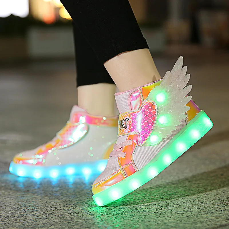 New Fashion Spring and Autumn Children USB charging LED light shoes children's seven color light sneakers With Wing Size 27-37 10pcs dc 12v car charger charging cable spring cord line for baofeng uv 5r 5ra 5re plus uv5a two way radios walkie talkie