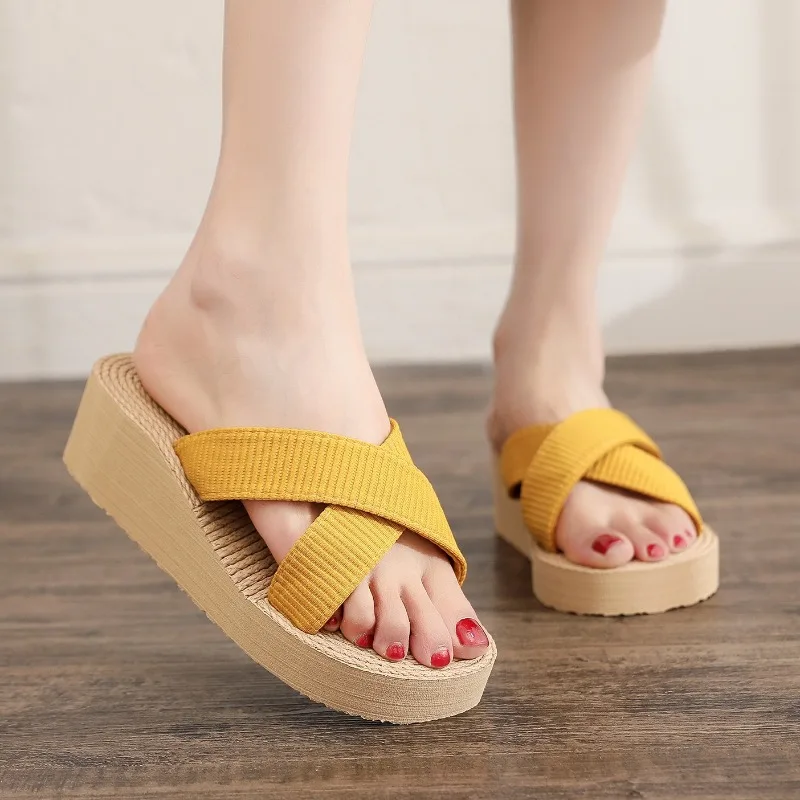 Women Slingback Wedge Sandals Outdoor Summer Lightweight Slides Solid Color Thick Bottom Ladies Slipper Female Roman Sandals