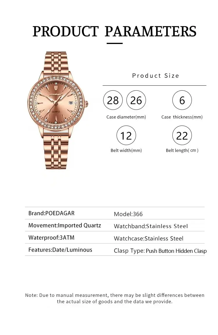 Elegants sieviešu kvarca pulkstenis ar dimantiem ūdensizturīgs_voghion.com