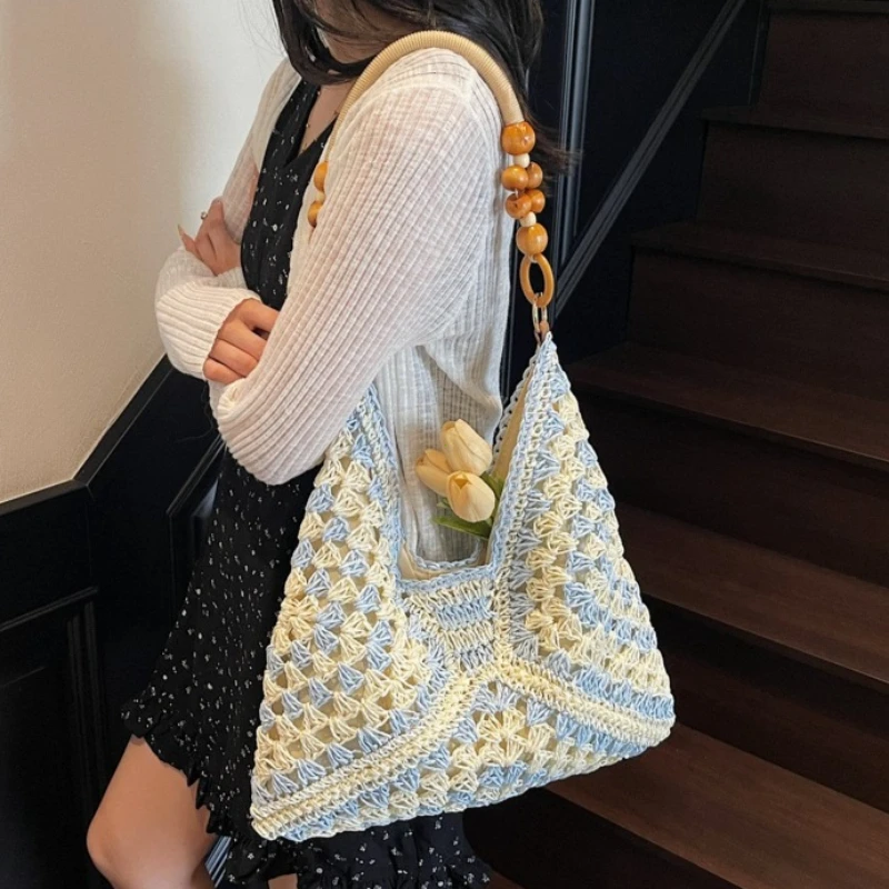 Straw Woven Tote Bag Beach Handbag Bohemian Beach Bag Large Capacity Bucket Bag Hollow Shoulder Bags Holiday 2026 Hollow Out - 4