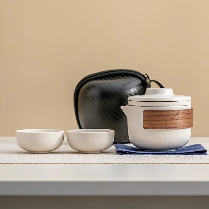 1 set of portable teacup set travel ceramic kung fu tea outdoor camping one teapot and two cups of gifts tea set