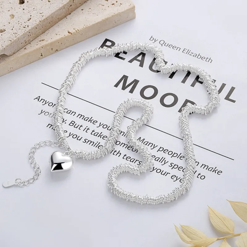 2024 New Trend Silver Color Thick Chain Jewelry Sets for Women Necklace Bracelet LOVE Heart Pendant Party Jewelry Gifts