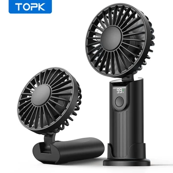 TOPK 휴대용 선풍기 USB 충전식 접이식 선풍기, 개인 여행 선풍기, 디지털 디스플레이 데스크 선풍기, 5000mAh, 3 in 1