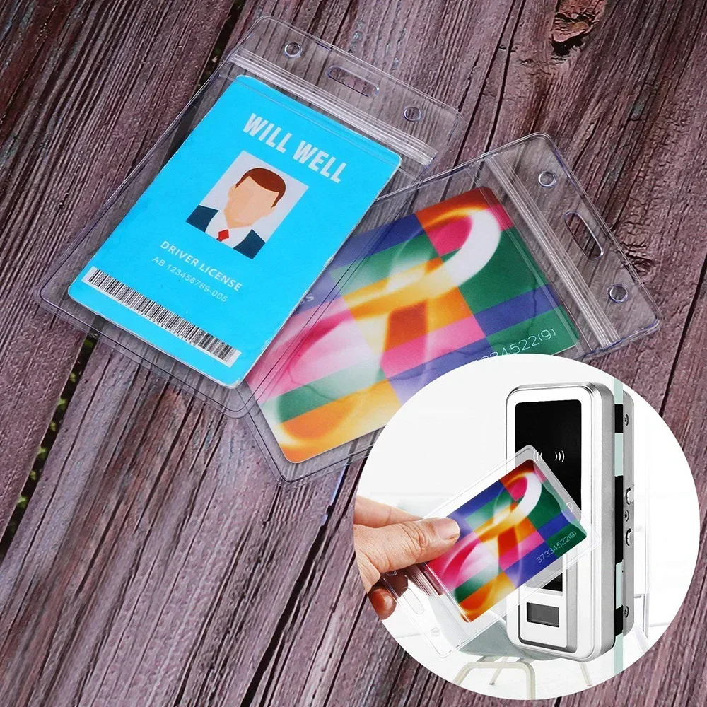 10Pcs Waterproof Clear PVC Badge Holders Protector For Lanyard Office Nurses School Student Name Tag ID Cards Driver Licenses