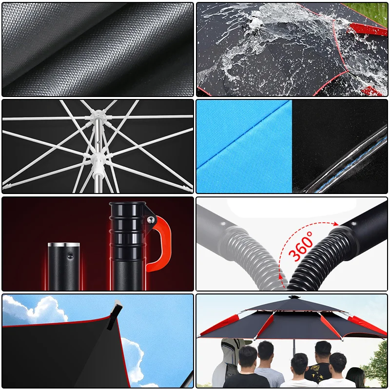 Outdoor Fishing Umbrella Sun Protection 360&deg; Adjustable Rainproof Anti-UV 2.6m Arc Portable Camping Umbrella