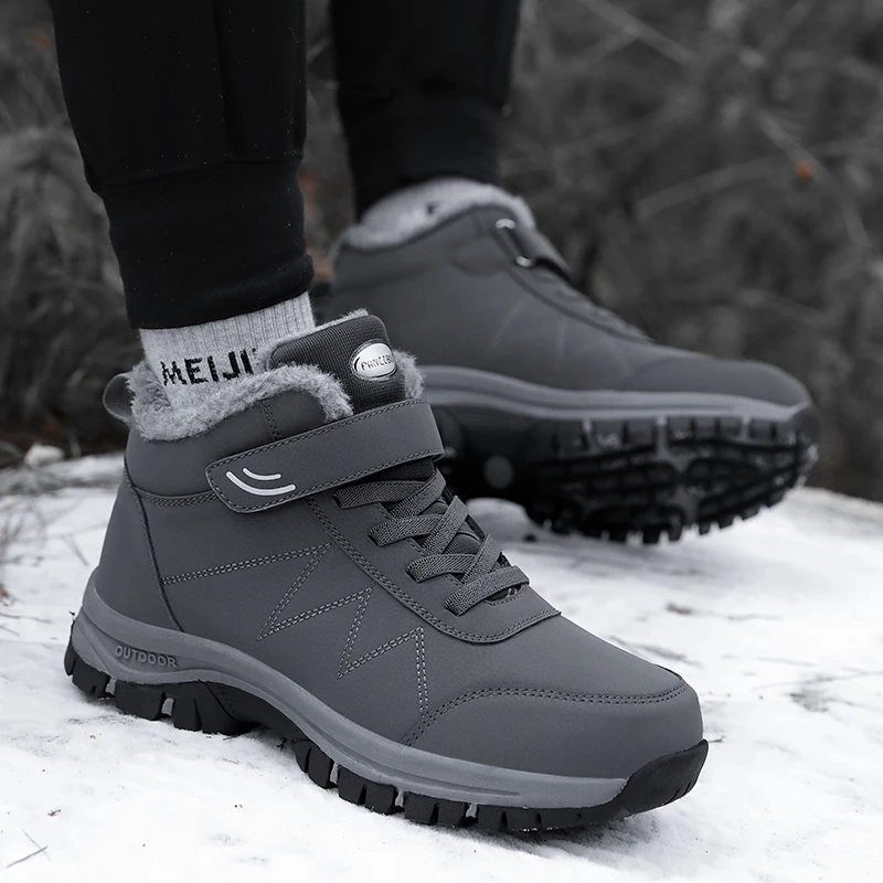 New Winter Boots Women Men Plush Leather Waterproof Sneakers Climbing Hunting Shoes Unisex Lace-up Outdoor Warm Hiking Boot Man