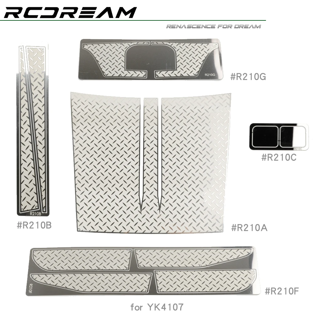 RCDream 1/10 Riffelblechplatten Schutzbleche / Glänzende Spiegelbleche für YK4107 Motorhaube / Rückspiegel / Kotflügel / Gepäckträger