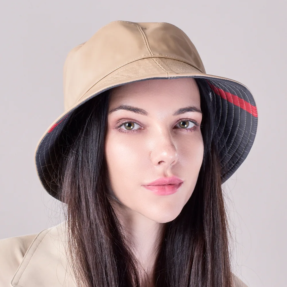 

Casual Solid Top Hat Women's Genuine Sheep Leather Fisherman's Hat Warm Sunshade Bucket Hat IL00695