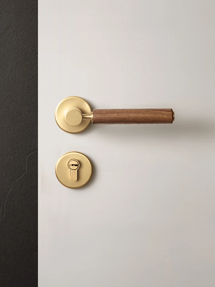 Soild Brass Mute Door Lock Lever Set Interior Black Walnut Door Lock Handle Anti-theft Gate Lock Furniture Hardware for Bedroom