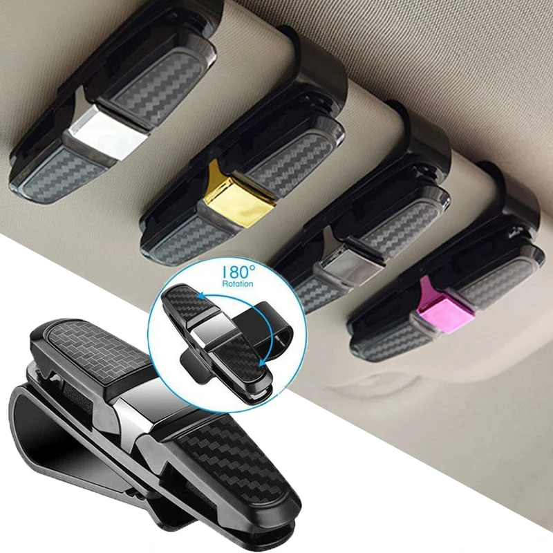 

Sun Visor Sunglasses Clip 180° Rotatable Car Card Ticket Holder Fastener Carbon Fiber Look Glasses Clips Auto Interior Organizer