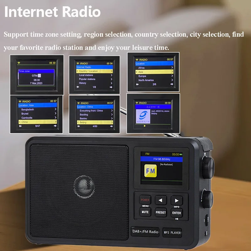 Portable Internet Radio Best Reception FM DAB+ Radios Wireless Bluetooth Speaker with LCD Screen Support Alarm Clock Sleep Timer