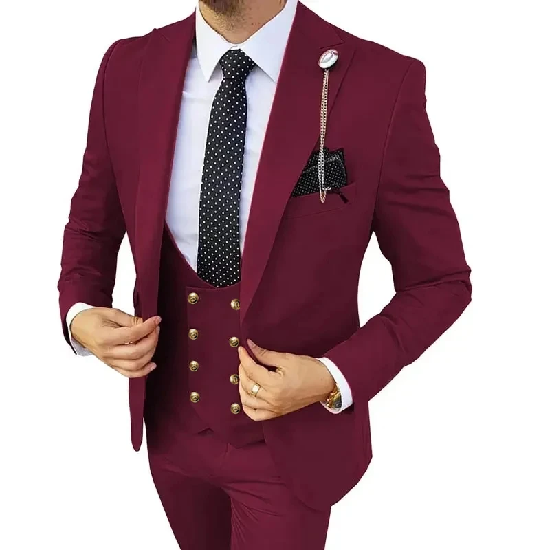 Blazers Jacket Pants Vest 3 Pcs Sets / Men Suit Business Wedding Fashion Host Clothes Slim Fit Coat Trousers Waistcoat formal suit