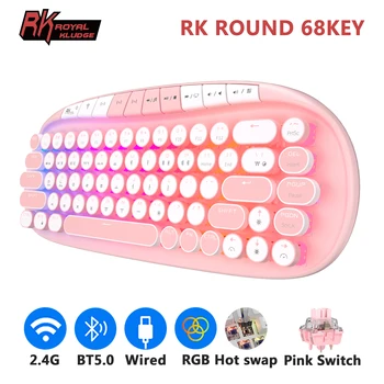 Ik 라운드 로얄 KLUDGE 타자기 기계식 키보드 트라이 모드 2.4G 무선 블루투스 Wred 68 키 RGB 레트로 펑크 게이머 키보드 상품 이미지