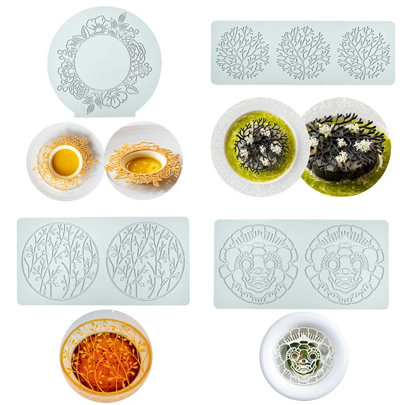 Ghirlanda Floreale Rotonda Zucchero Flipping Lace Pad Scavato Cioccolato Cucina Molecolare Stampa Stampo In Silicone Strumento Per La Decorazione Dell