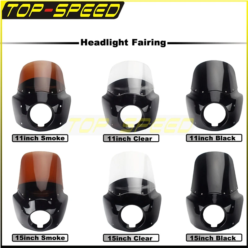Black 5 3/4" Headlight Cowl Fairing Front Light Fairing Windshield for Harley Cafe Racer Dyna Street Bob Wide Glide Thug Style