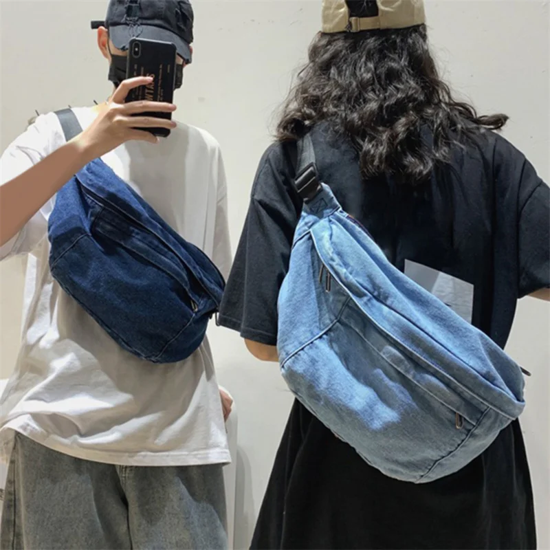 

Unisex Crossbody Bag Shoulder Bags Girls New Denim for Women 2023 Large Capacity Messenger Bag Hip Hop Solid Color Belt Bags