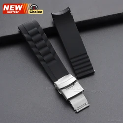 Enhanced Silicone Sport Watch Strap - Curved End, Waterproof Bracelet with Folding Buckle - 26mm (Black)