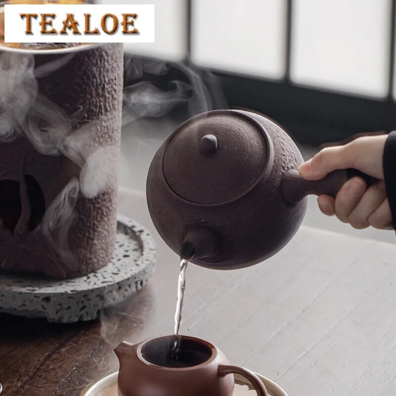 Rock Mud Handmade Tea Warmer Stove Japanese Style Side Handle Pot Warmer Vintage Tea Stove Kettle Stand Ceremony Ornaments