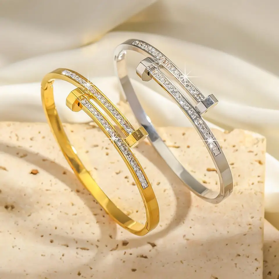 Zircon Bracelet RAKOL Zircon Nail Open Bracelet For Women Fashion Crystal Inlaid Adjustable Bracelet Party Jewelry Gift