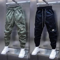 Loose Fit Men's Casual Pants Elastic Waist Cargo Trousers Pure Color Korean Style Trendy Slimming Workwear Trousers
