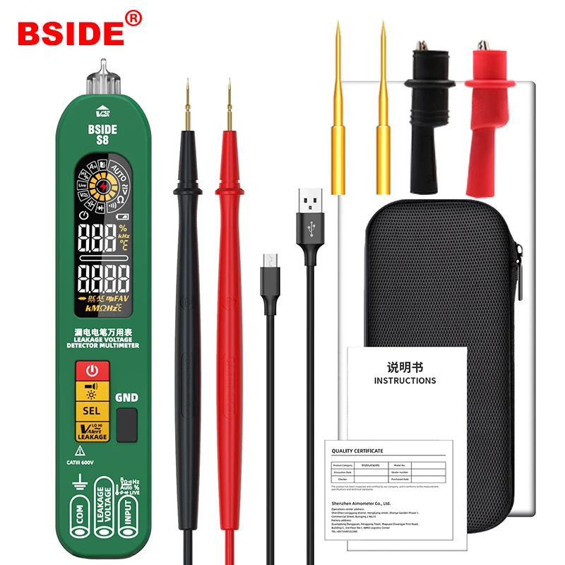 Pen Type Detection Leakage Voltage Tester Smart Digital Multimeter 6000 Counts Auto Range True RMS Electricians Tools BSIDE S8