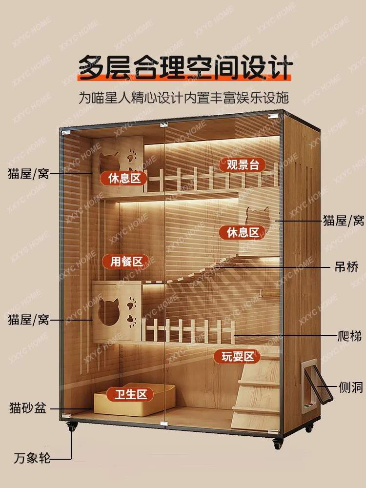 Solid Wood Cat Cage Household Nest Cat House Super Large Free Space House