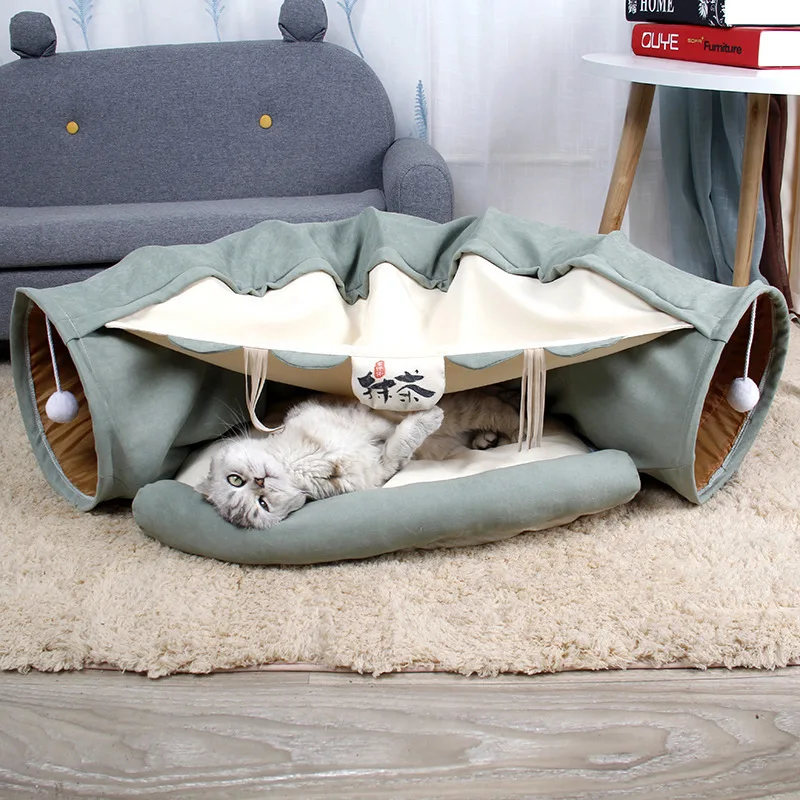 

Aapet-nido de gato de poliéster de doble capa con túnel de juego, cama para mascotas, caseta para gato, cueva para mascotas